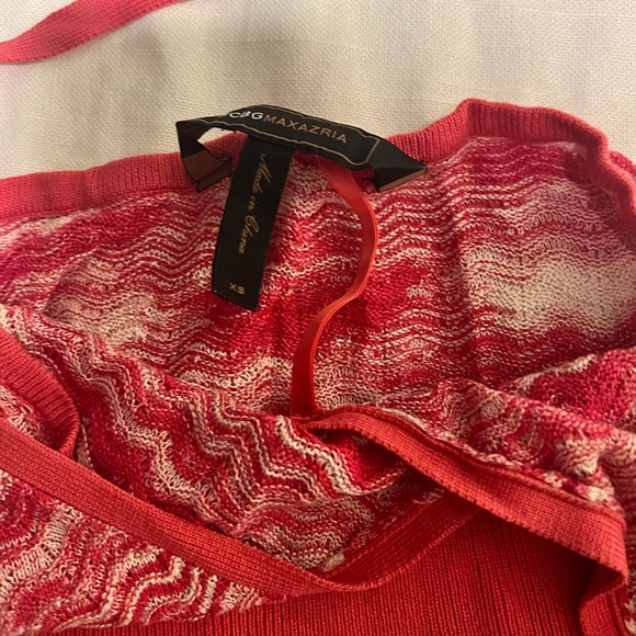 BCBG Max Azria - Coral & Ivory Squiggle Print Knit Halter Maxi Dress Sz Xs - Picture 5 of 6